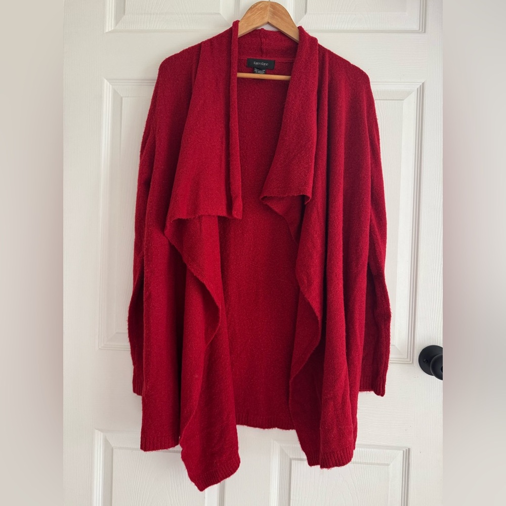 Karen Kane Red Open Front Waterfall Cardigan Sweater Women’s Size Small